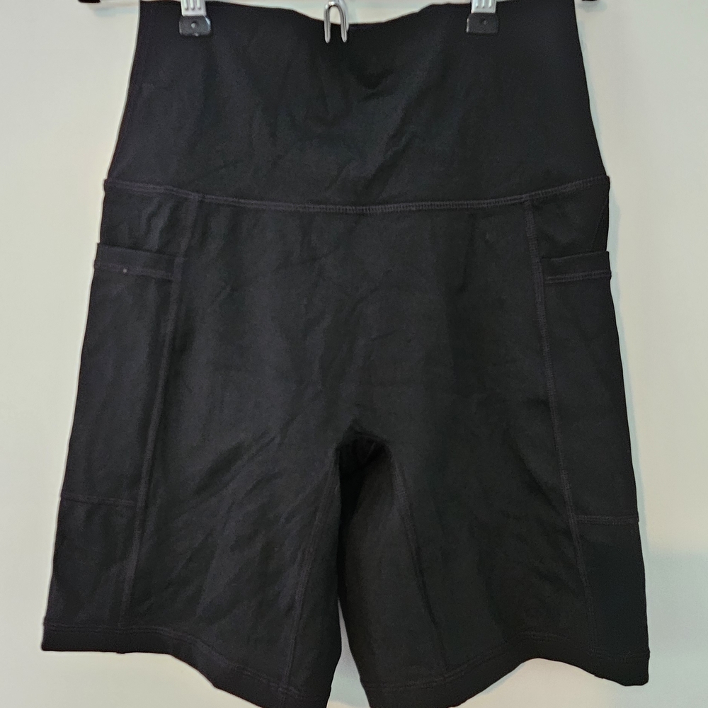 Offline By Aerie Black Bike Shorts High-Waisted Stretch With Pockets